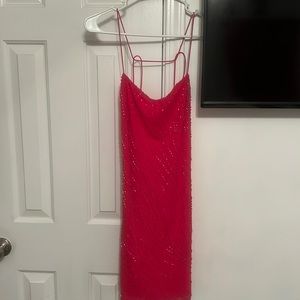 Oh Polly hot pink beaded mini dress//hoco dress//worn once//open back